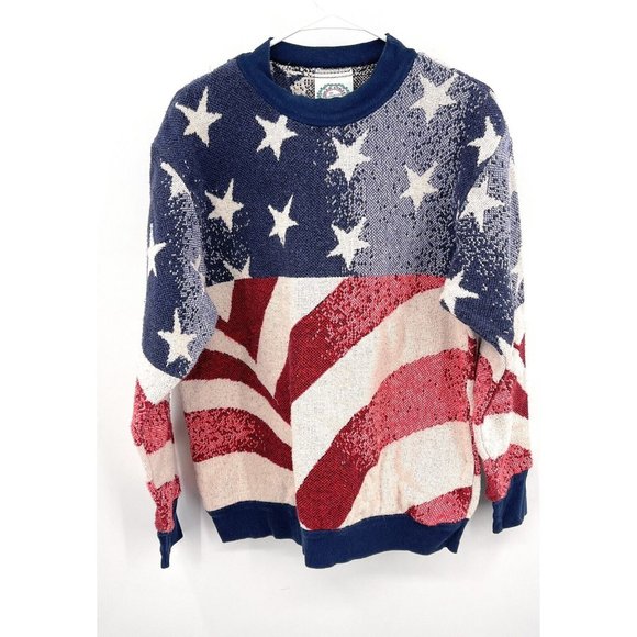 Sugar Street Weavers Woven Tapestry American Flag Pullover Sweater One Size - Picture 1 of 5